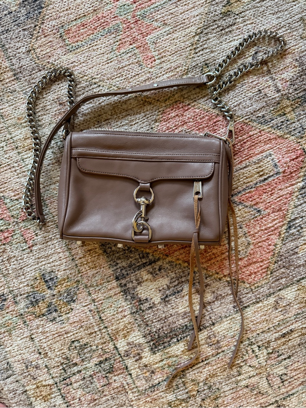 Rebecca Minkoff Taupe Brown Leather Mini MAC Crossbody with Chain Strap
